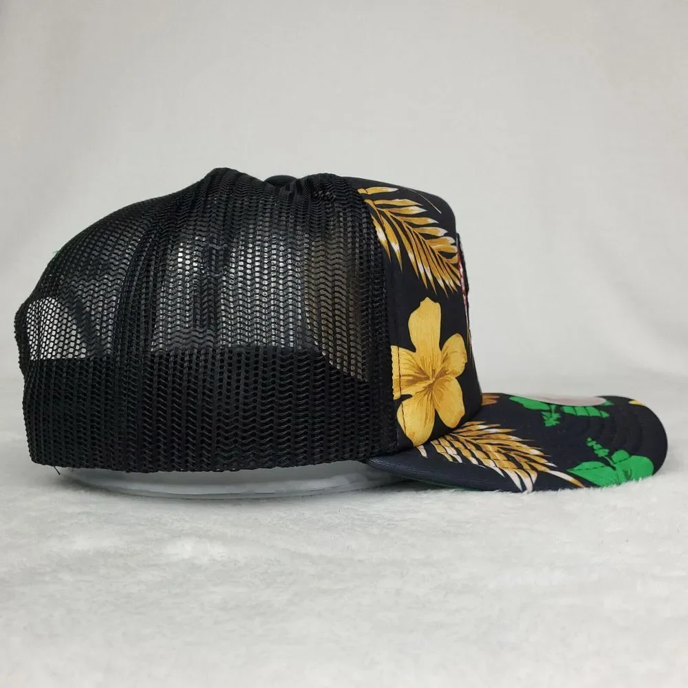 Boston Celtics Mitchell & Ness Trucker Snapback Hat Cap 3D Logo Black Floral NWT
